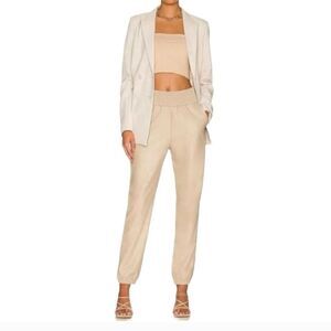 Commando, Sand Tan Faux Leather Jogger Pants Smocked Elastic Hem, Women’s Medium